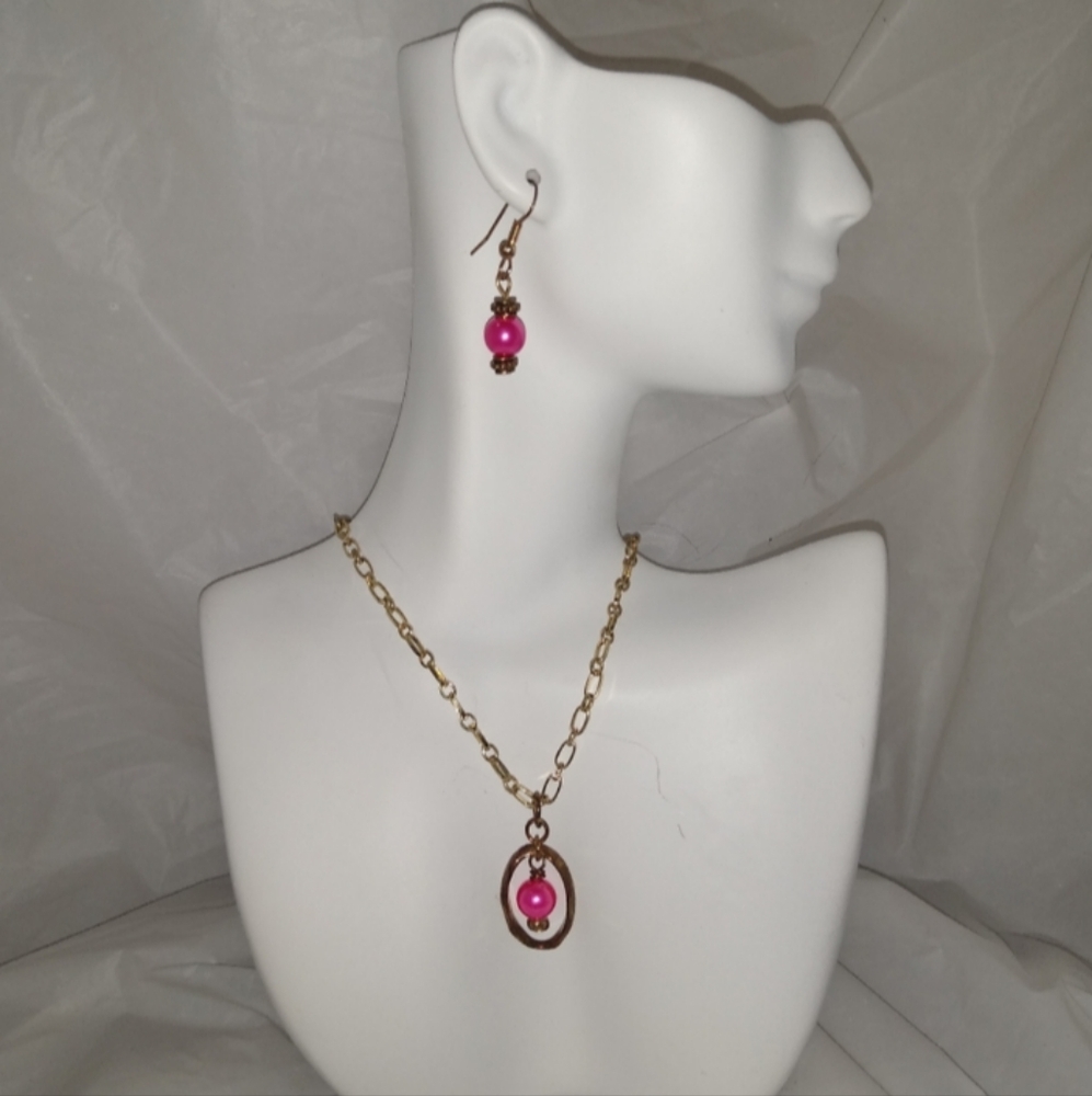 Handmade Gold and Pink Earrings Set Casual Gift Party Spring Summer Barbie Mom